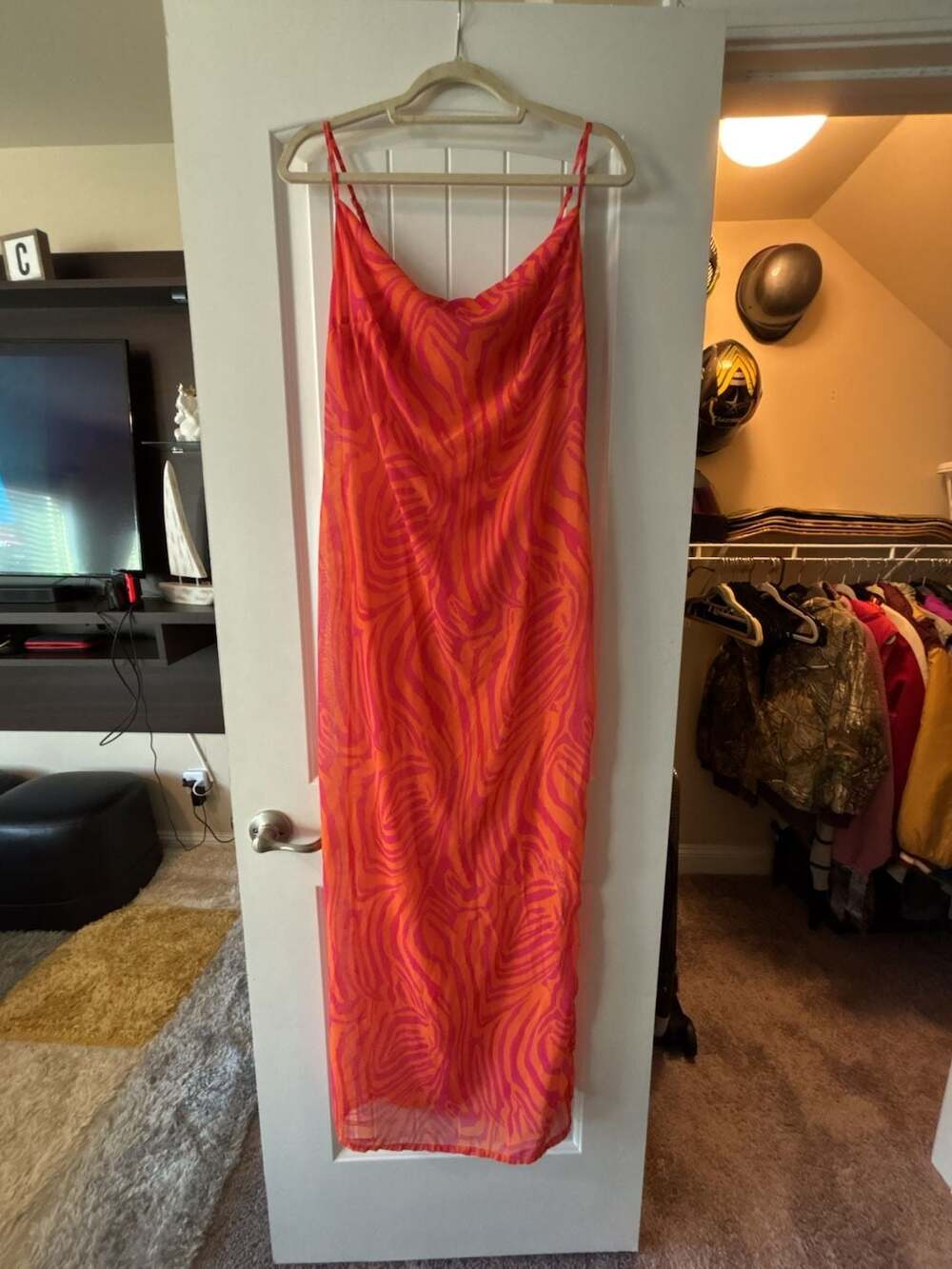 PrettyLittleThing Midi Dress Size 10 Pink Orange Zebra Print